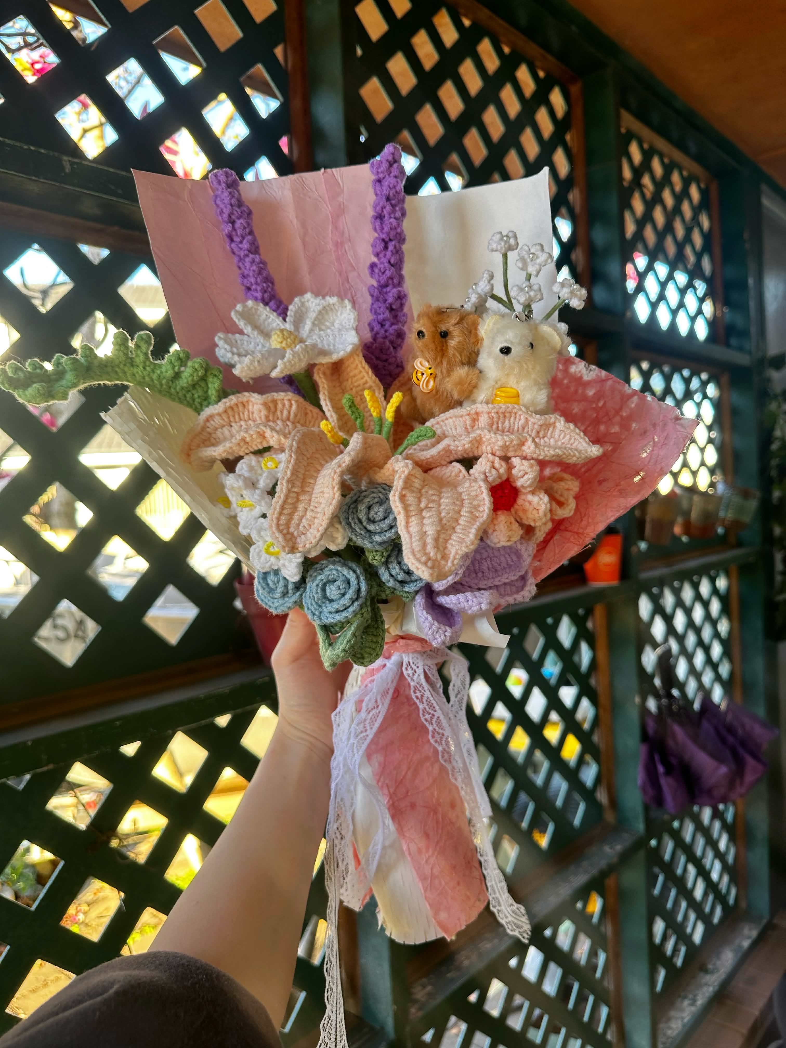 Medium - Pink Lily and Bears Bouquet photo 2